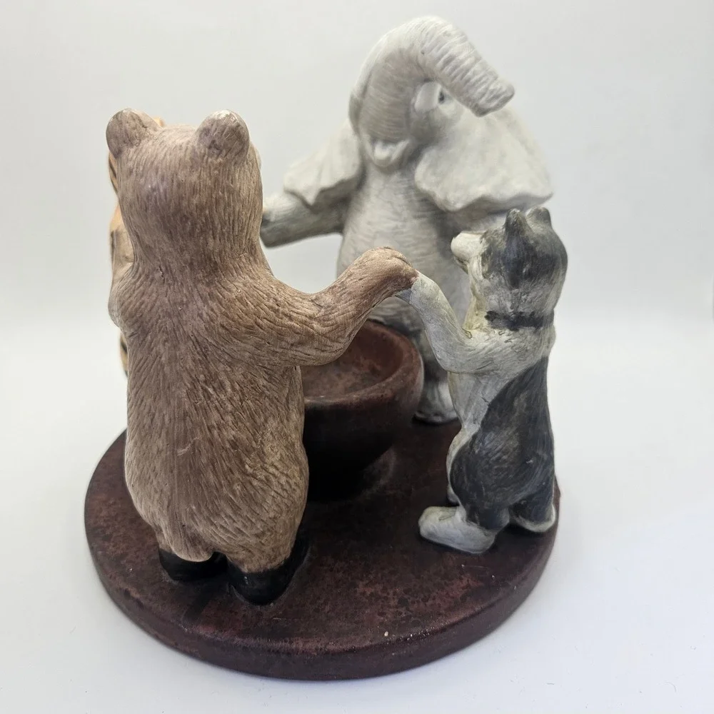 Y2K VTG Penco Animals Holding Hands Circle Tealight Candle Holder Elephant Bear